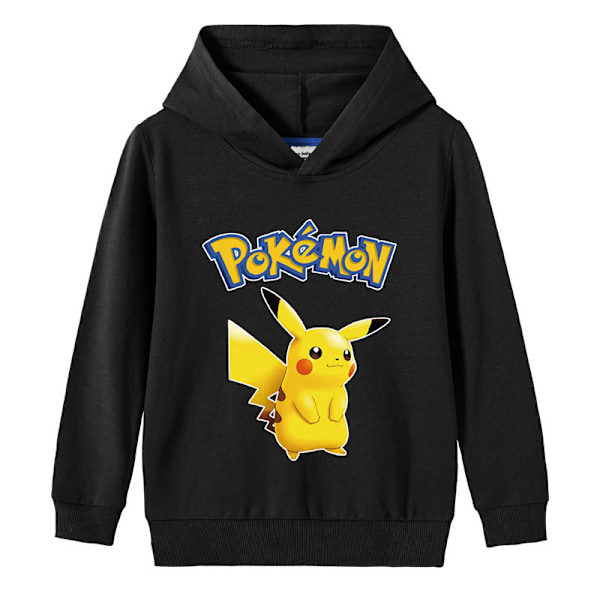 Tegnet Pikachu Langærmet Hoodie til Børn Trøje Trøje Sort 140cm Black