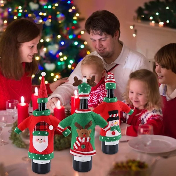 3 stk. Julevinflaskehætter, Håndlavede Grim Sweater Vin