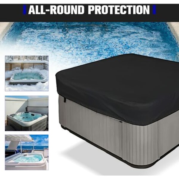 Meget holdbart og vanntett 210d firkantet jacuzzi-trekk - UV-beskyttelse - 218 x 218 x 30 cm (L x B x H) - Svart