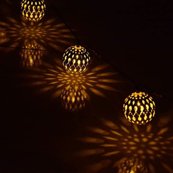 Solar Lights Moroccan Ball String Lights Warm White 16ft/5 Meter 20 LED Globe String Lights Solar Lantern Globe Christmas Lights for Outdoor Yard-FA-