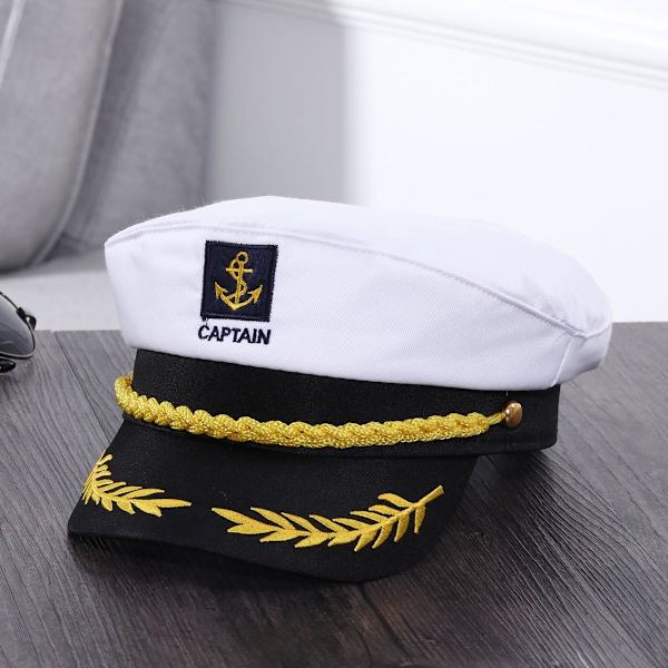 Kaptajnshat Marineblå Hue til Voksne og Børn Kostumetilbehør (Hvid)
