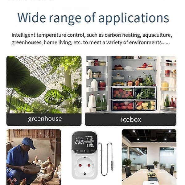 Digital Temperaturregulator, Reptil Termostat Timer Switch Plug med Sensor för Hem, Växthus-FA-