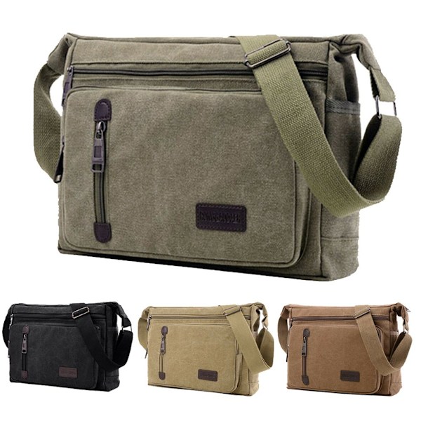 Canvas Rejsetaske til Mænd Vandring Cross Body Skuldertaske khaki