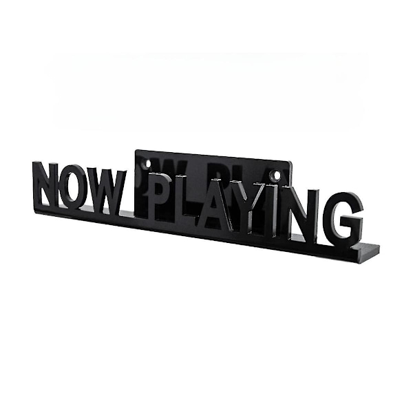 Väggmonterad CD- och skivhylla med texten \"Now Playing\" i akryl för hemmet, svart