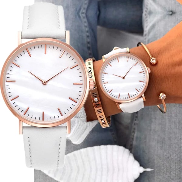 Nytt mode Enkel klocka Damklockor Casual Dam Läder Kvartsklocka Watch Vrouwen Relogio Feminino Zegarek Damski White(.609)