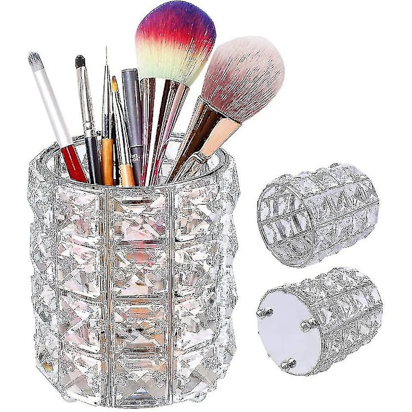 Sminkebørsteholder, Krystall Makeup Brush Pot Rund Make Up Børsteholder