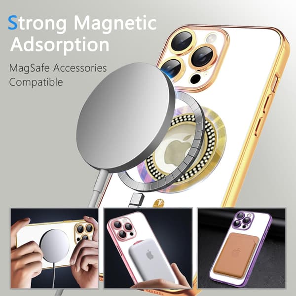 Misscase for iPhone 16pro Magnetic Glitter Case Compatible with MagSafe, Full Protection Slim Shockproof Anti-Scratch Case with Camera Gold-FA-