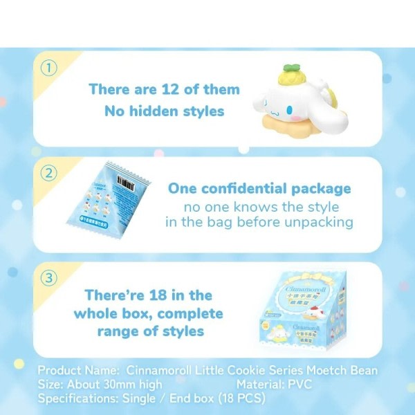 Sanrio pop bønne Cinnamoroll Little Cookie Series Moetch Bean Mini Ornamenter Kawaii Blind Box Anime Figur