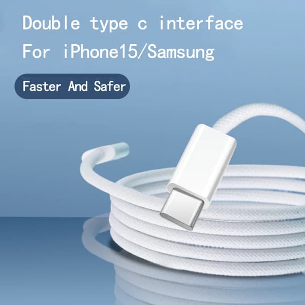 USB Typ C Snabbladdningskabel För Mobiltelefoner, PD 60W Flätad Laddningskabel För IPhone 15 Android Samsung Huawei blå blue-FA- blue 3m