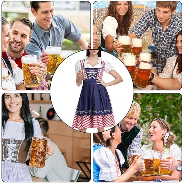 Oktoberfest ölserveringsklänning bayersk dirndlklänning denimblå rutig S