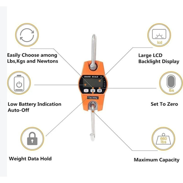 300 kg Electronic Scale LCD Hook Scale Dynamometer Industrial Hook-FA-