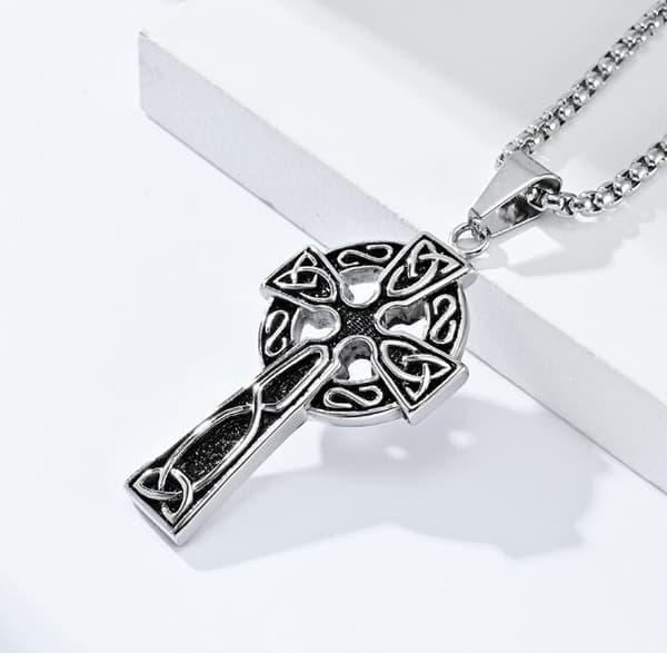 Vintage Celtic Knot Cross Titanium Stål Halskæde-FA12-