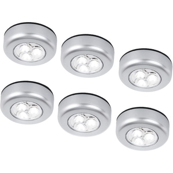 6-pak LED-batteridrevet trådløs nattlampe, trykknapp, klistrelampe, trykklampe for skap, skap, benker eller vaskerom, ledningsfri for