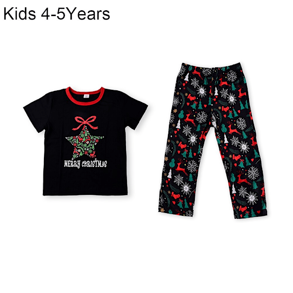 Julepyjamas Matchende Familiepyjamas Forældre-Barn Sæt Bær Kortærmet T-shirt Bukser Sneælgen Trykt Nattøj Kids 3-4Y