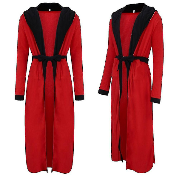 Herr Vinter Varm Huva Kappa Badrock Handduk Lång Morgonrock Röd Svart Red Black 4XL