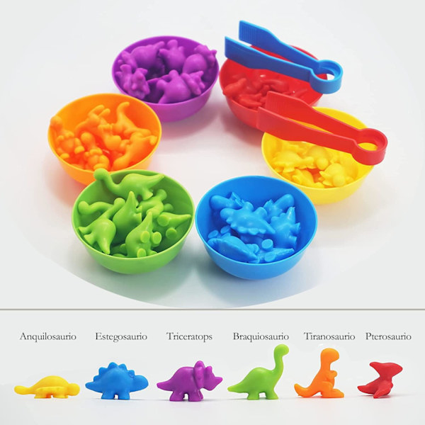 Värilajittelu lelusetti, eläinhahmot, opetuslelut, Montessori-aistilelut, lasten lahjat (dinosaurukset) Dinosaur