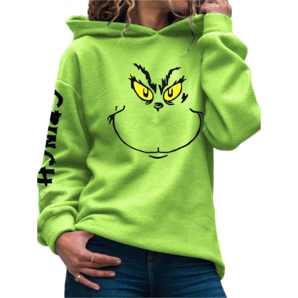 Jul Kvinner Trykt Grinch Trykk Hoodie Rolig Genser Gave L