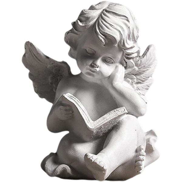 Engelstatuette, Resin Cherub Wings, Miniature Figurine Læsning