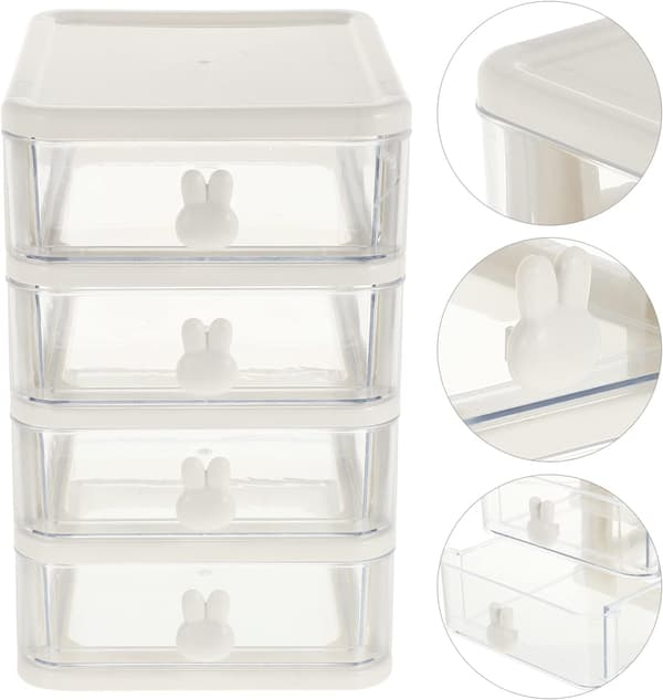 Plastic Storage Box, 21X17cm 4 Layers Multifunctional Desktop Storage Cabinet Storage Container with Drawers Mini Drawer Organizer for Home, Office-FA- White