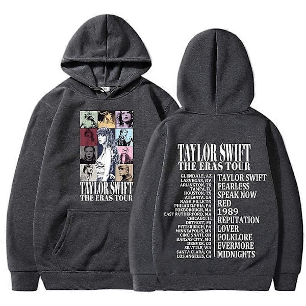 Unisex Hoodie Taylor The Eras Tour - Pojk- og Pige Sweatshirt, Midnight Album Swift Print, Dame- og Herretøj, Trøje - Perfekt Mørkegrå Dark grey 3XL