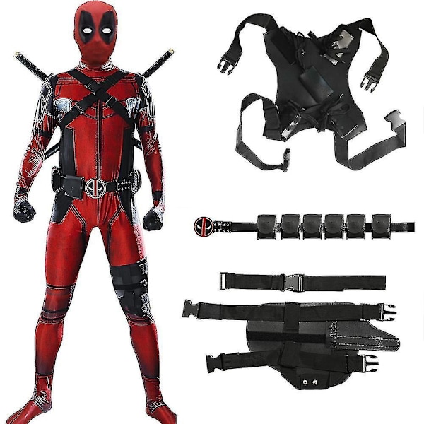 Deadpool Cosplay Kostym Barn Vuxen Dräkt Anime Superhjälte Cosplay Dödsväktare Anime Vuxen Service Leotard Hattar Tillbehör Anime - WELLNGS 5 PCS 5 PCS S