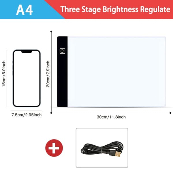 LED-piirustusalusta A5/A4/A3, jossa 3 kirkkaustasoa - Valotaulu/Valopöytä-FA- A3