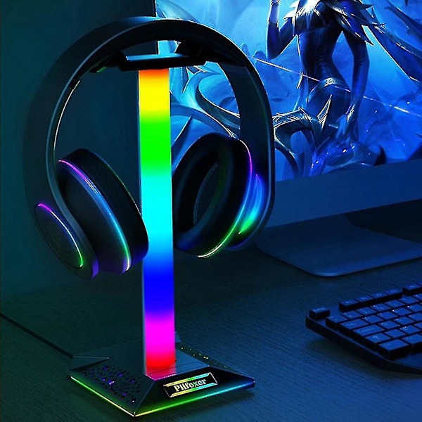 RGB Gaming Hodetelefonstativ USB-port Berøringskontrollstripe Lys Skrivebord Gaming Headset Holder Henger Enl