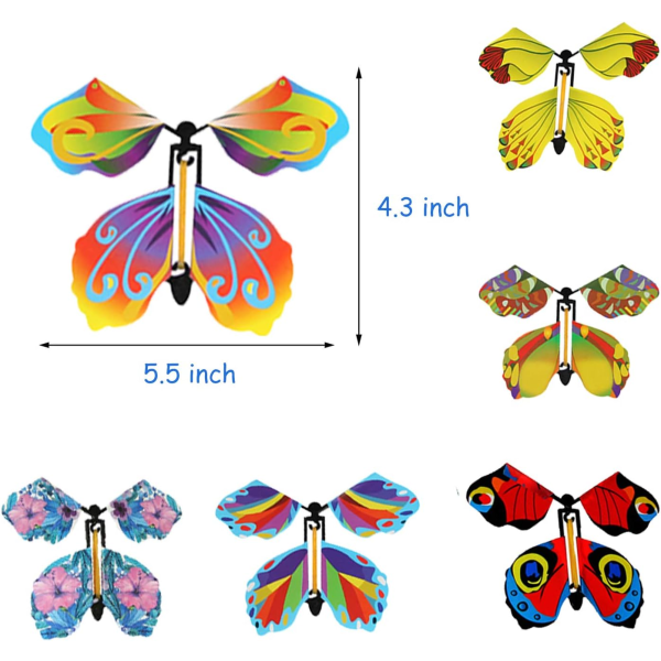 30 stycken magiska flygande fjärilar älva flygande leksak urverk gummiband driven fjärils leksak bokmärke och gratulationskort överraskning present