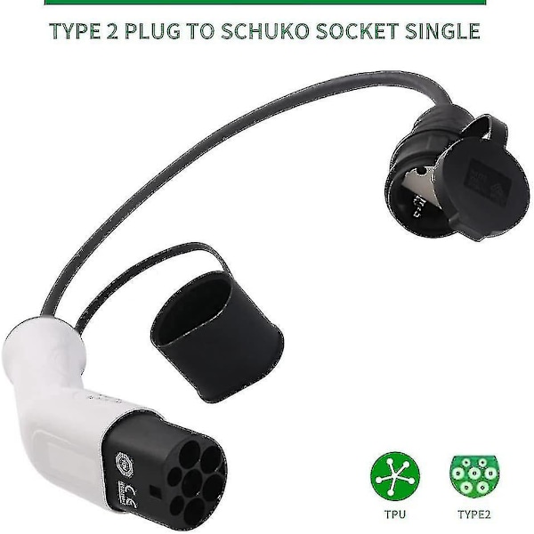 Type 2 til Schuko 16A EV ladekabeladapter - Hvid & Sort