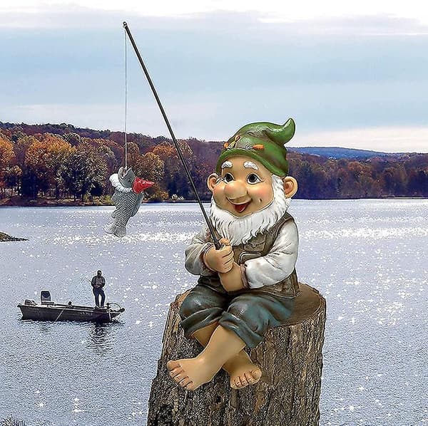1 stk. havetomte statue, harpiks fisker dværg statue - plæne havetomte-FA7-