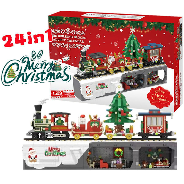 Byggeklosser Julekalender Blind Box Nedtelling 24 Ruter Barn DIY Bil Dinosaurie Byggeklosser Hånddrevet Blind Box ST-20【2024 new model】（29X22X7.2）