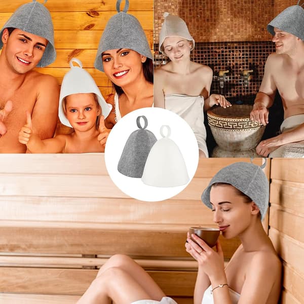 Uldfiltsauna hat sæt med 2, åndbar og behagelig til spa (grå og hvid)-FA-