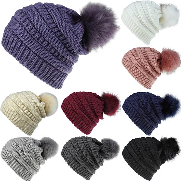 Mote retro hodeplagg dame ensfarget ullkule strikket lue Light gray