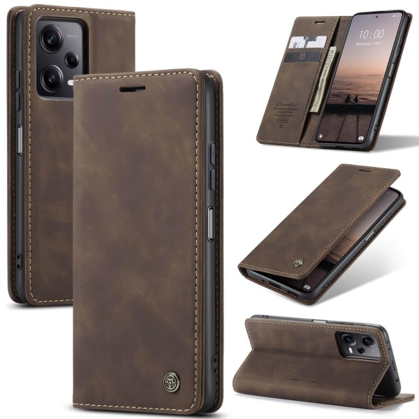 CaseMe Pl?nboksfodral kortplats f?r Xiaomi Redmi Note 12 Pro 5G Kaffe