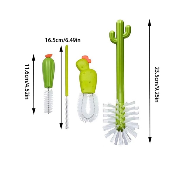 CDQ 4-pack Kaktus Köksborste Set Grönsakstallrik Flask Pottborste Grön