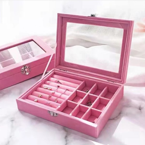 Luksuriøs Rosa Smykkeskrin: Transparent Lås, Perfekt Opbevaring pink 296