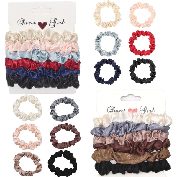 12 stk silke hårscrunchies, sateng scrunchies sateng hårbånd