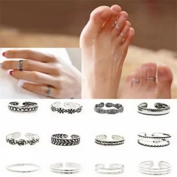 12-pack Boho Antik Ringar / Tåringar - Justerbara silver