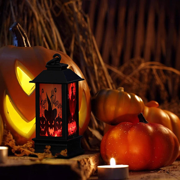 Halloween-tema LED-ljuslykta Retro fyrkantig lykta hängande prydnad för hemträdgårdsdekoration