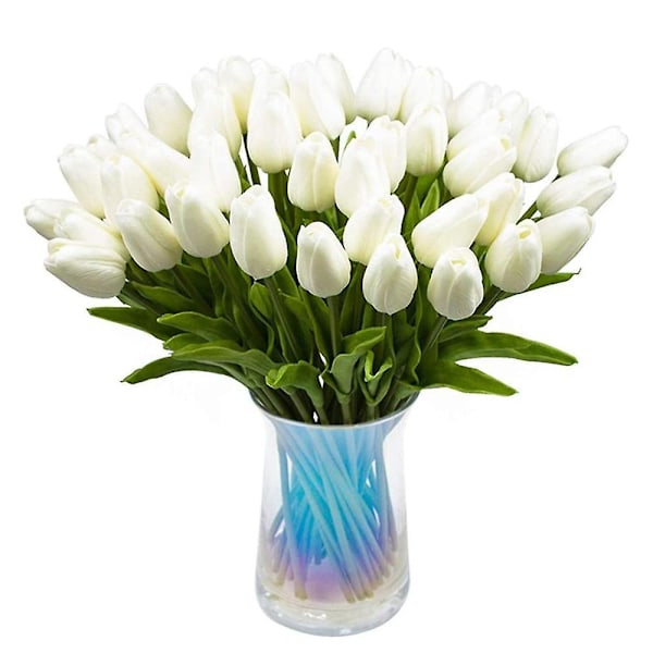 30 stk kunstige tulipaner Blomster Real Touch Tulipaner Holland Pu Buket Latex Blomst Hvid (hvid)