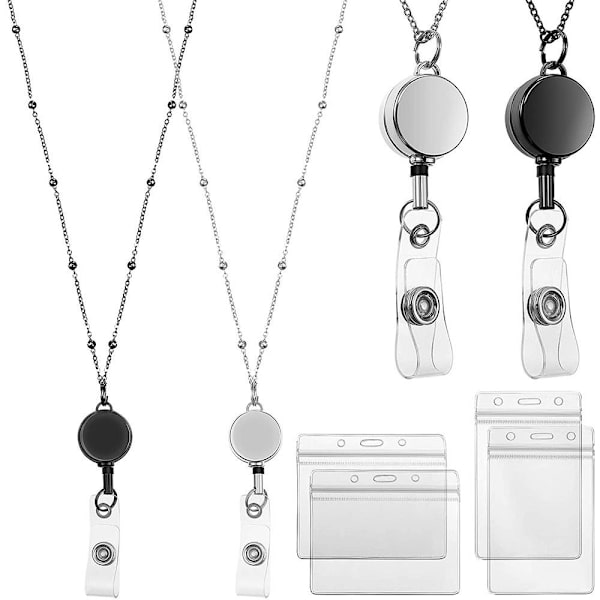 Badge Reel Lanyard Med ID-kortshållare SILVER Silver