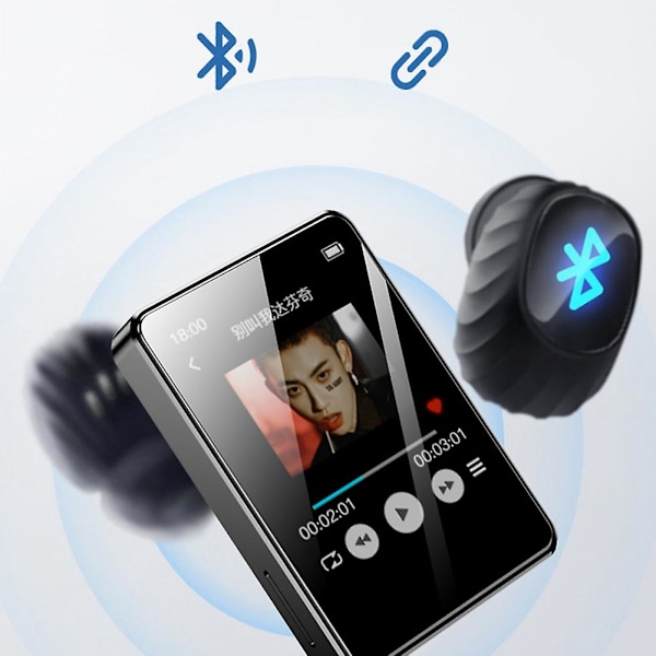 Bærbar MP3-afspiller Bluetooth 5.0 Musik Stereohøjttaler Mini MP4-videoafspilning med LED-skærm Fm R Black