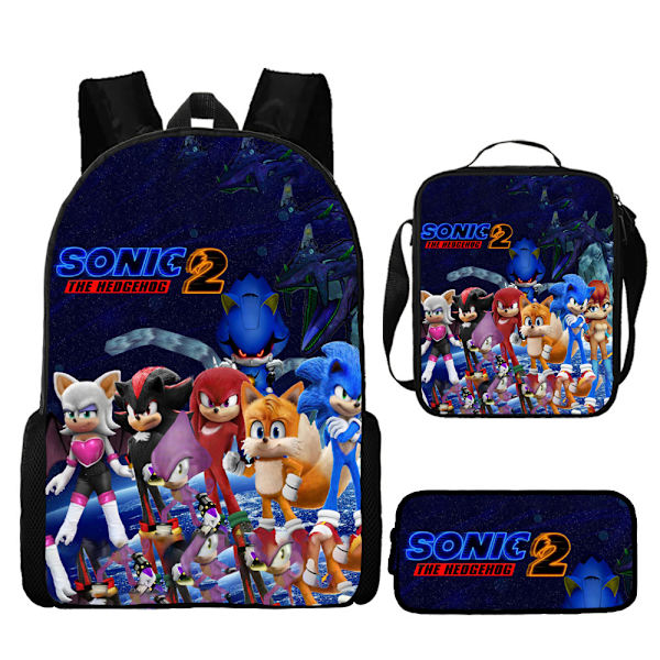 Sonic-reppu lapsille, lounaslaukku, kynäpussisetti kolme - varastossa 30