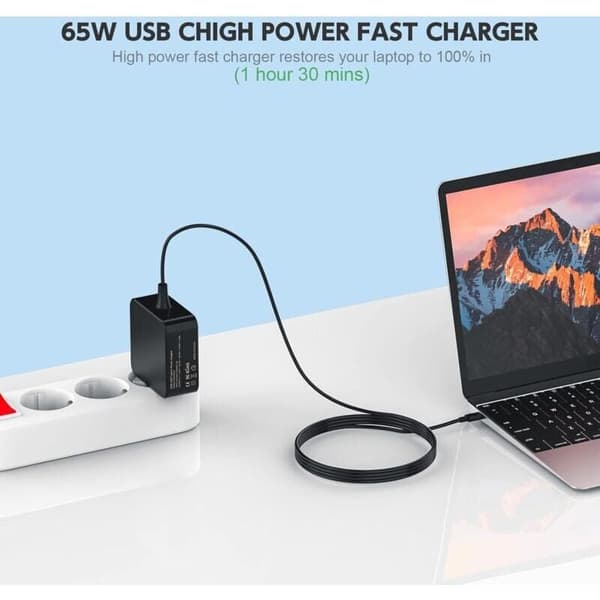 65W USB C-oplader kompatibel med MacBook, Lenovo, HP, ASUS og mere-FA-