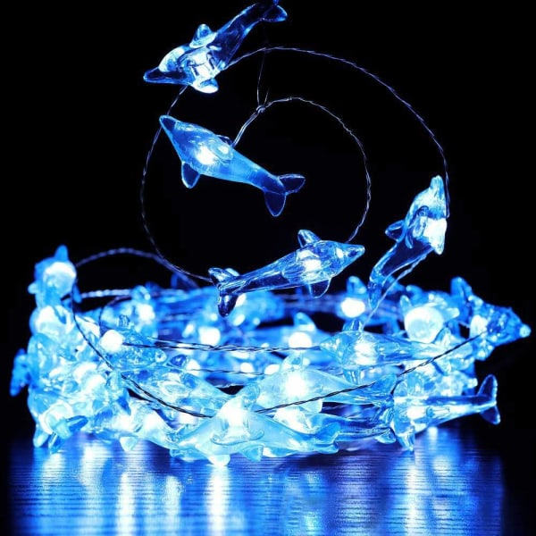 Dekorativa ljusslingor med delfiner, 10 fot 40 LED 8 lägen Cool Wh