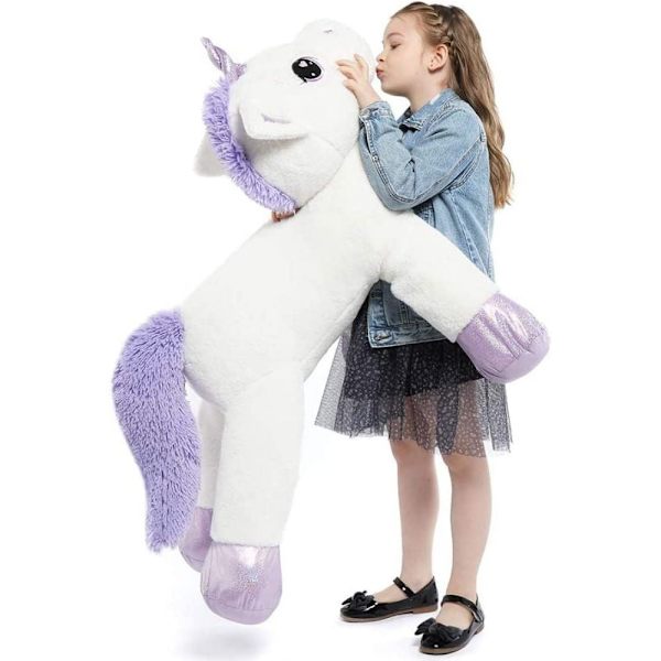 MorisMos Jätte Enhörning Gosedjur 32'' Söt mjuk enhörning plyschleksak rosa vit white 43"