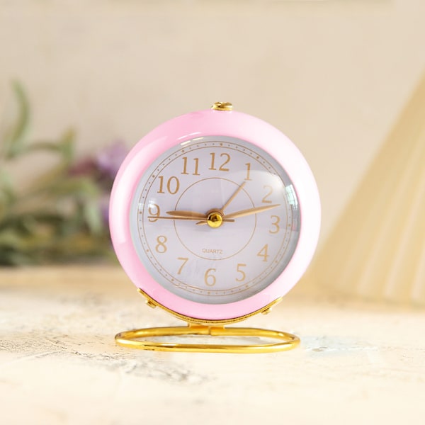 Tyst väckarklocka, analog väckarklocka med ljus, retro väckarklocka med högt larm Pink