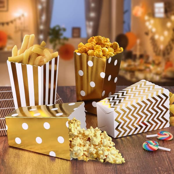 Guld - Popcornboks 120 popcornbokser papirpose bursdagsfest (s-FA-