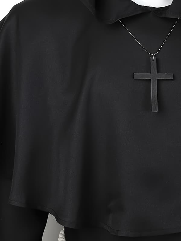 Hætteklædt middelalderlig præstekappe til mænd med bælte, 100% polyester M Black