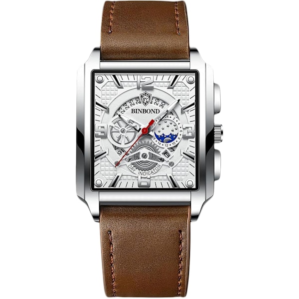 Rektangulära Herrarmbandsklockor Mode Analog Kvarts Armbandsur Herrar Business Vattentäta Klockor Glansiga Rostfritt Stål Armband För Män Vit Bru White brown